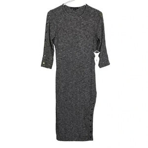 Haute Monde Womens Midi Bodycon Knit Dress Size M Gray 3/4 Sleeve Snap Hem NWT